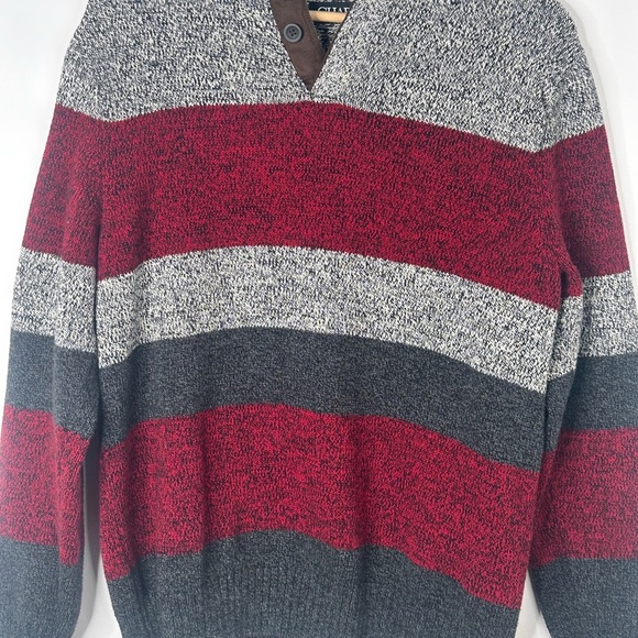 Chaps Sweater Mens Med Red & Gray Pullover Henley Mock Neck - Picture 6 of 15